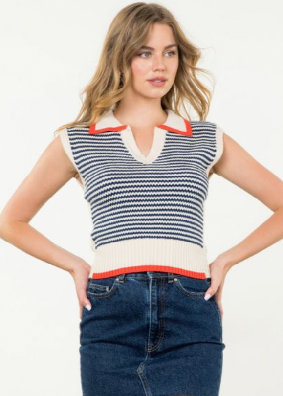 Sleeveless Knit Collared Top