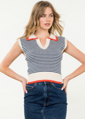 Sleeveless Knit Collared Top