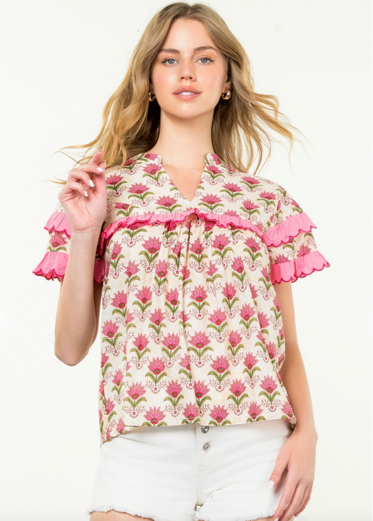 Scallop Floral Print Top