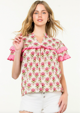 Scallop Floral Print Top