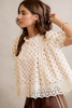 Polka Dot Cotton Lace Trim Short Sleeve Blouse Top