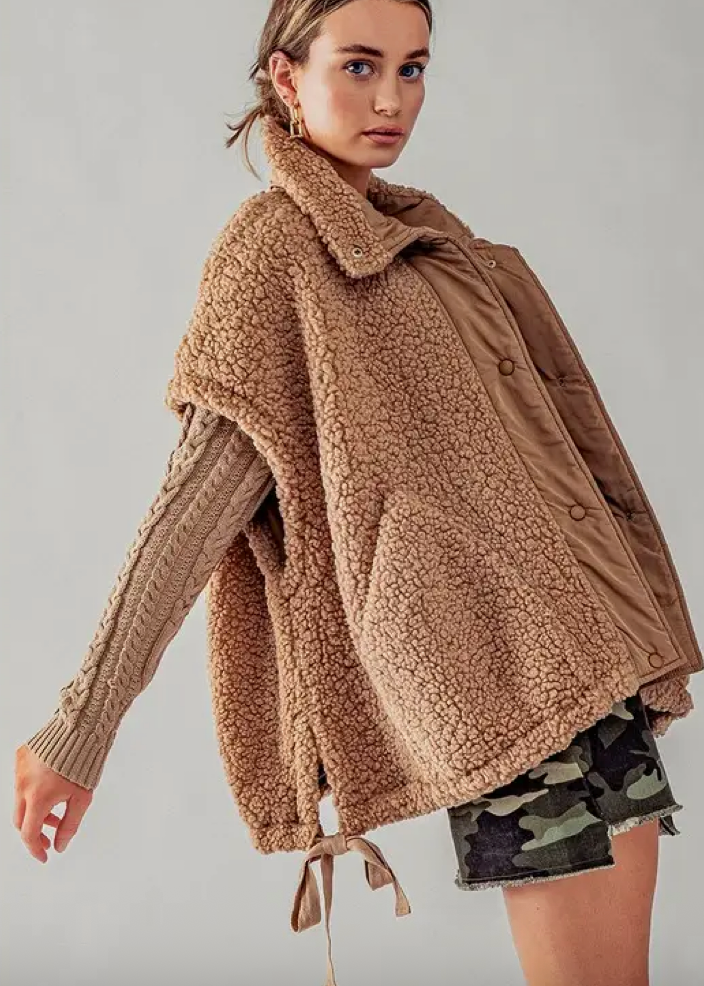 Teddy Fabric Utility Vest Jacket