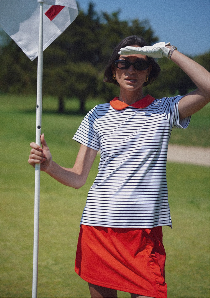 Belle Polo - White Navy Stripe