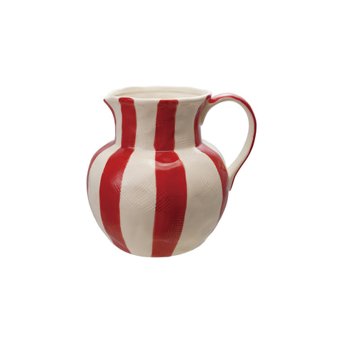 Hand-Painted Stoneware Striped Pitcher
