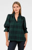 Gretchen Scott LLC - Ruffleneck Tunic - Black Watch Plaid - Navy/Green / L