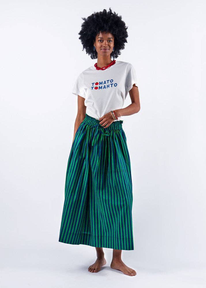 INK + ALLOY - Keaton Stripe Skirt Navy and Kelly Green