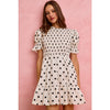 Polka Dot Smocked Bodice Puff Sleeve Mini Dress