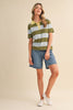 Striped Sweater Knit Short Sleeve Polo