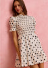 Polka Dot Smocked Bodice Puff Sleeve Mini Dress