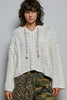 Oversize Fit V-Neck Hooded Cable Knit Chenille Sweater