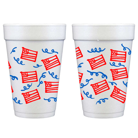 Patriotic-USA Fun Flags/Streamers Foam Cup 10 Pack