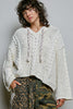 Oversize Fit V-Neck Hooded Cable Knit Chenille Sweater