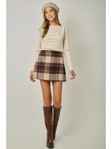 Multi Plaid Wool Blend Mini Skirt