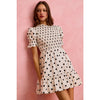 Polka Dot Smocked Bodice Puff Sleeve Mini Dress