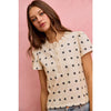 So Me - POLK-A-DOT KNIT LACE TRIM ON NECKLINE SHORT TOP - OFF WHITE/BLACK / S