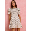 Polka Dot Smocked Bodice Puff Sleeve Mini Dress