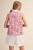 Plaid Patchwork Collared Sleeveless Top