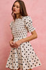 Polka Dot Smocked Bodice Puff Sleeve Mini Dress
