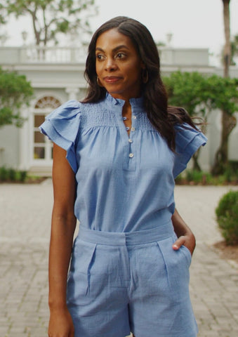 Cameo Blue Smocked Top
