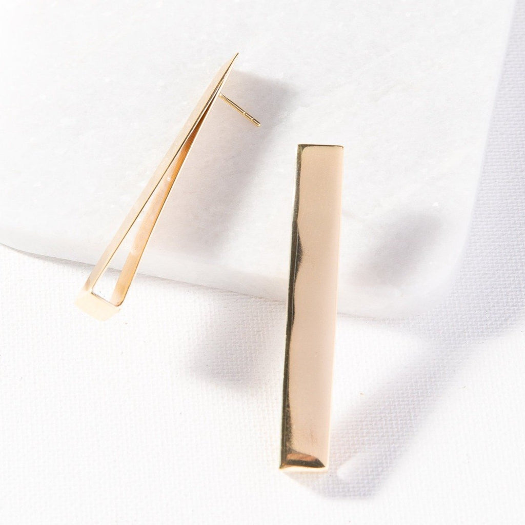 Gold Brass Folded Long Post Earring