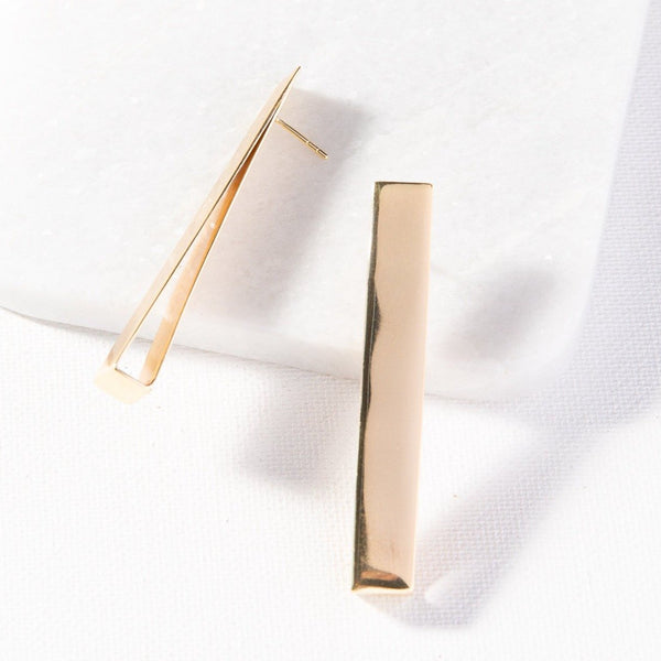 Gold Brass Folded Long Post Earring