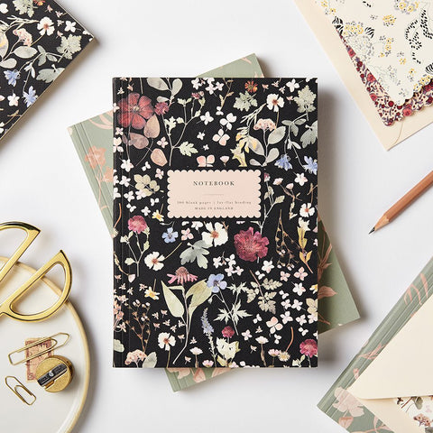 LAY FLAT NOTEBOOK IN HEIRLOOM BLACK PRESSED FLORAL