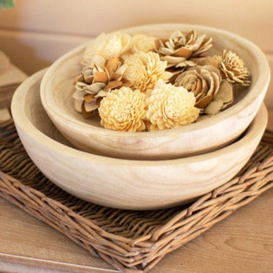 Hand Carved Round Wooden Bowl Set