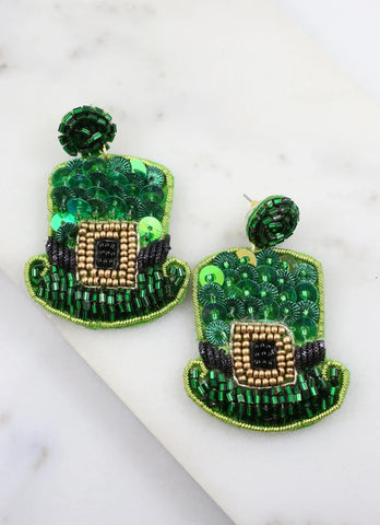 Embellished Leprechaun Hat Earring Green