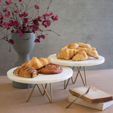 White Marble Stand w/ Antique Brass Base